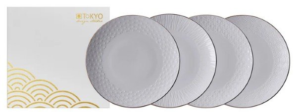 TOKYO DESIGN STUDIO - NIPPON WHITE GOLD RIM CAKE PLATE SET 4PCS 15CM