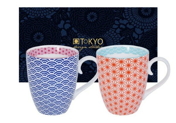 TOKYO DESIGN STUDIO -STAR WAVE MUG GIFTBOX 2pcs BLUE/ RED 8.5X10.2CM 380ML