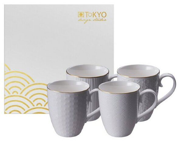 TOKYO DESIGN STUDIO - NIPPON WHITE GOLD RIM MUG W/GIFTBOX 4PCS 8.5X10.2CM 380ML