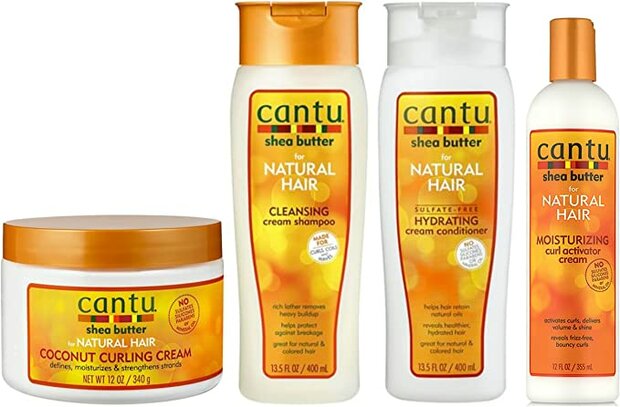 Cantu Coconut Curling Cream 12oz met sulfaatvrije shampoo & conditioner 12oz & sheaboter hydraterende krulactivatorcrème 12oz