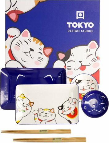 Tokyo Design Studio - Kawaii - Lucky Cat - Sushi Set - 6-delig - 2 Persoons