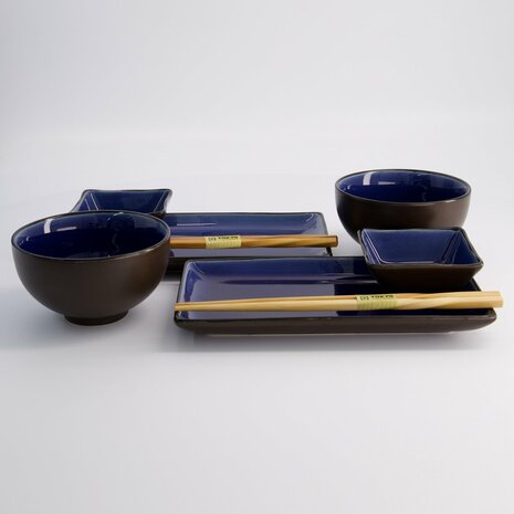 Tokyo Design Studio - Glassy Dark Blue - Sushi Servies - 8 delig - 2 persoons