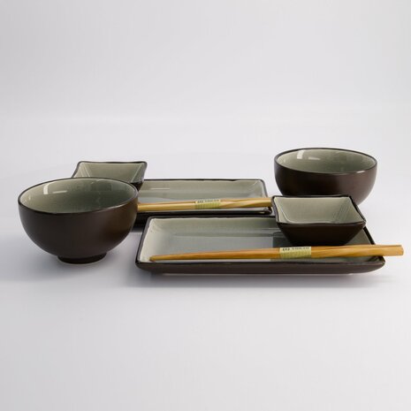 Tokyo Design Studio - Glassy Grey- Sushi Servies - 8 delig - 2 persoons