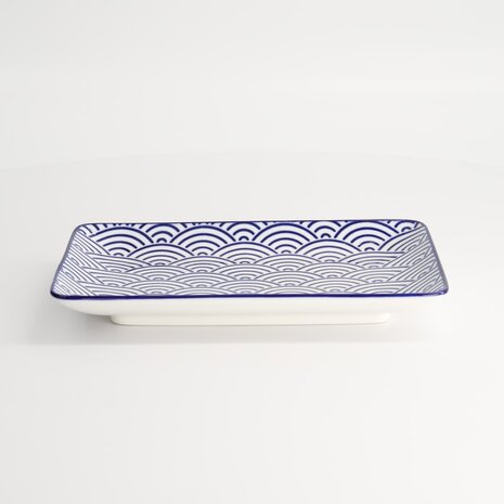 TOKYO DESIGN STUDIO - Nippon Blue Plate Rect 21x13.5cm Wave B 15607 6/48