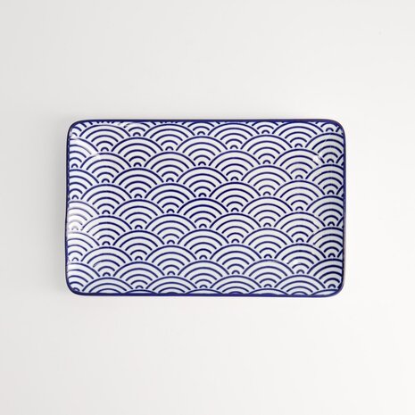 TOKYO DESIGN STUDIO - Nippon Blue Plate Rect 21x13.5cm Wave B 15607 6/48