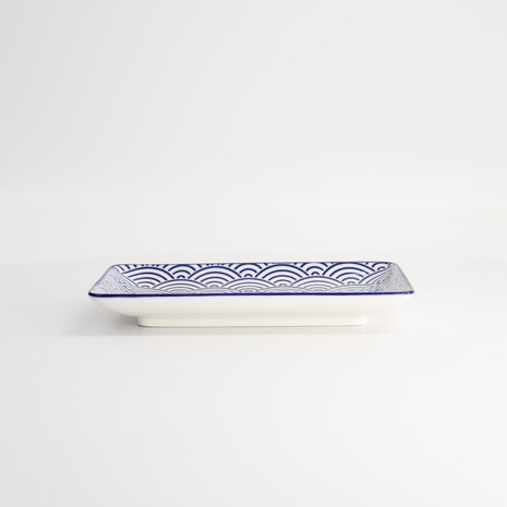 TOKYO DESIGN STUDIO - Nippon Blue Plate Rect 21x13.5cm Wave B 15607 6/48