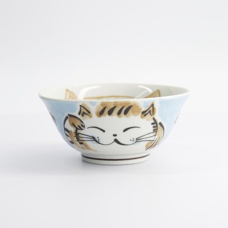 TOKYO DESIGN STUDIO - Kawaii Tayo Bowl Fuku Cat Neko Blue 15x7cmh 500ml MU-8007/B 6/48