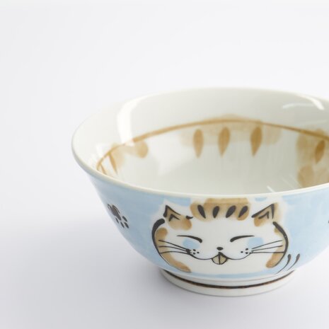 TOKYO DESIGN STUDIO - Kawaii Tayo Bowl Fuku Cat Neko Blue 15x7cmh 500ml MU-8007/B 6/48