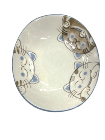 EDO JAPAN - Japanse matchakom 3 katten blauw 17 x 15 cm | H5 cm