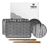 TOKYO DESIGN STUDIO -NIPPON BLACK SUSHI PLATE GIFTBOX SET4 W/CHOP 21X13.5&9.5X3CM LINES/DOTS TOKYO DESIGN STUDIO -NIPPON BLACK SUSHI PLATE GIFTBOX SET4 W/CHOP 21X13.5&9.5X3CM LINES/DOTS